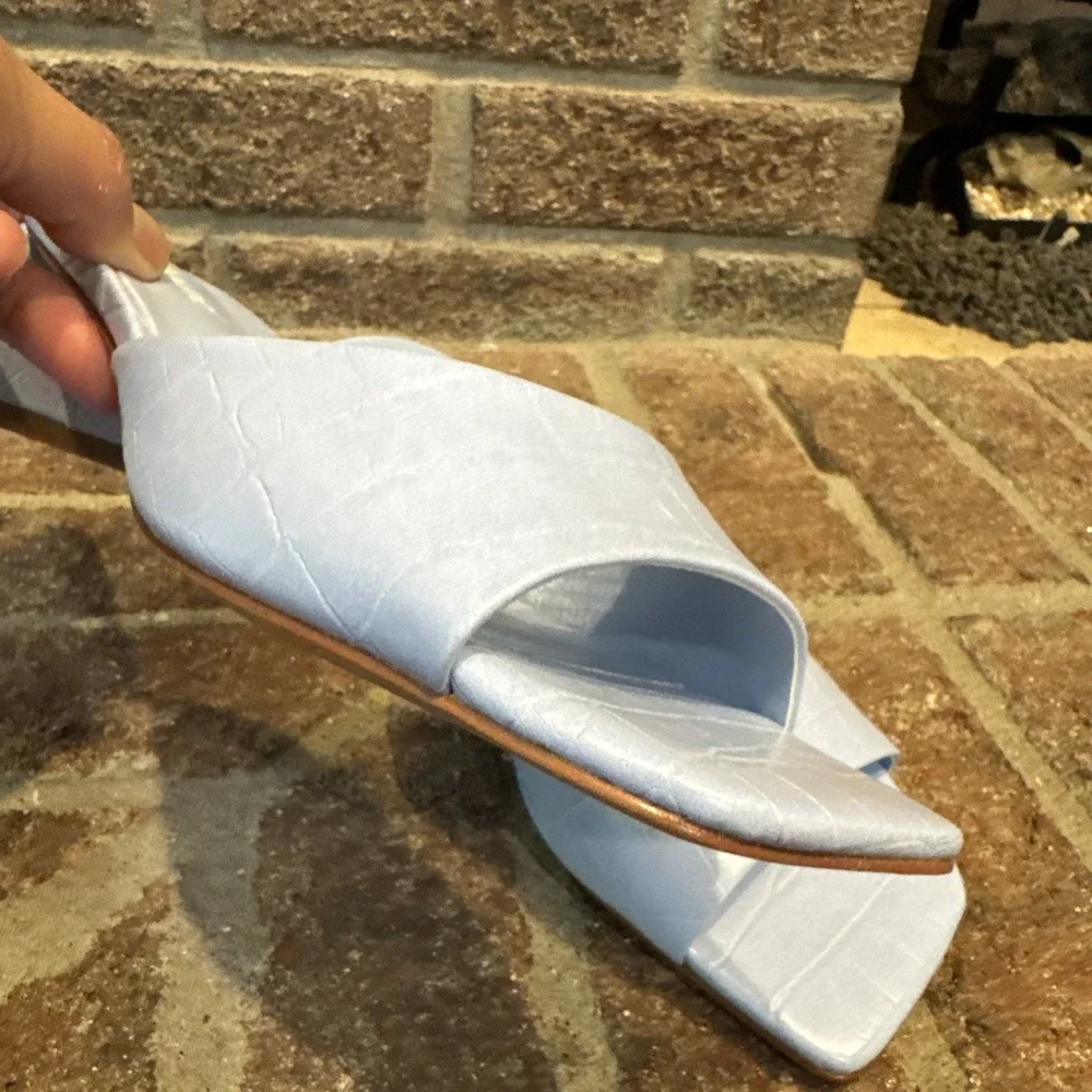 Abound Erica Sandals Light Blue Textured Slide 6M Block Heel Square Toe #527